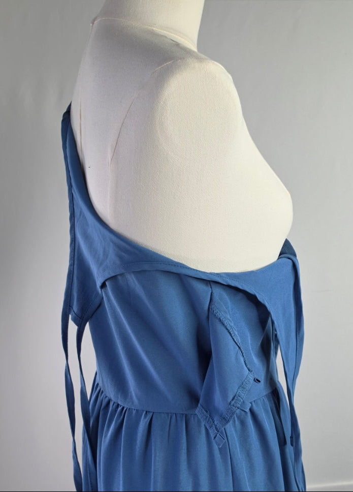 Blue Lace-Up Open Front Maxi Dress