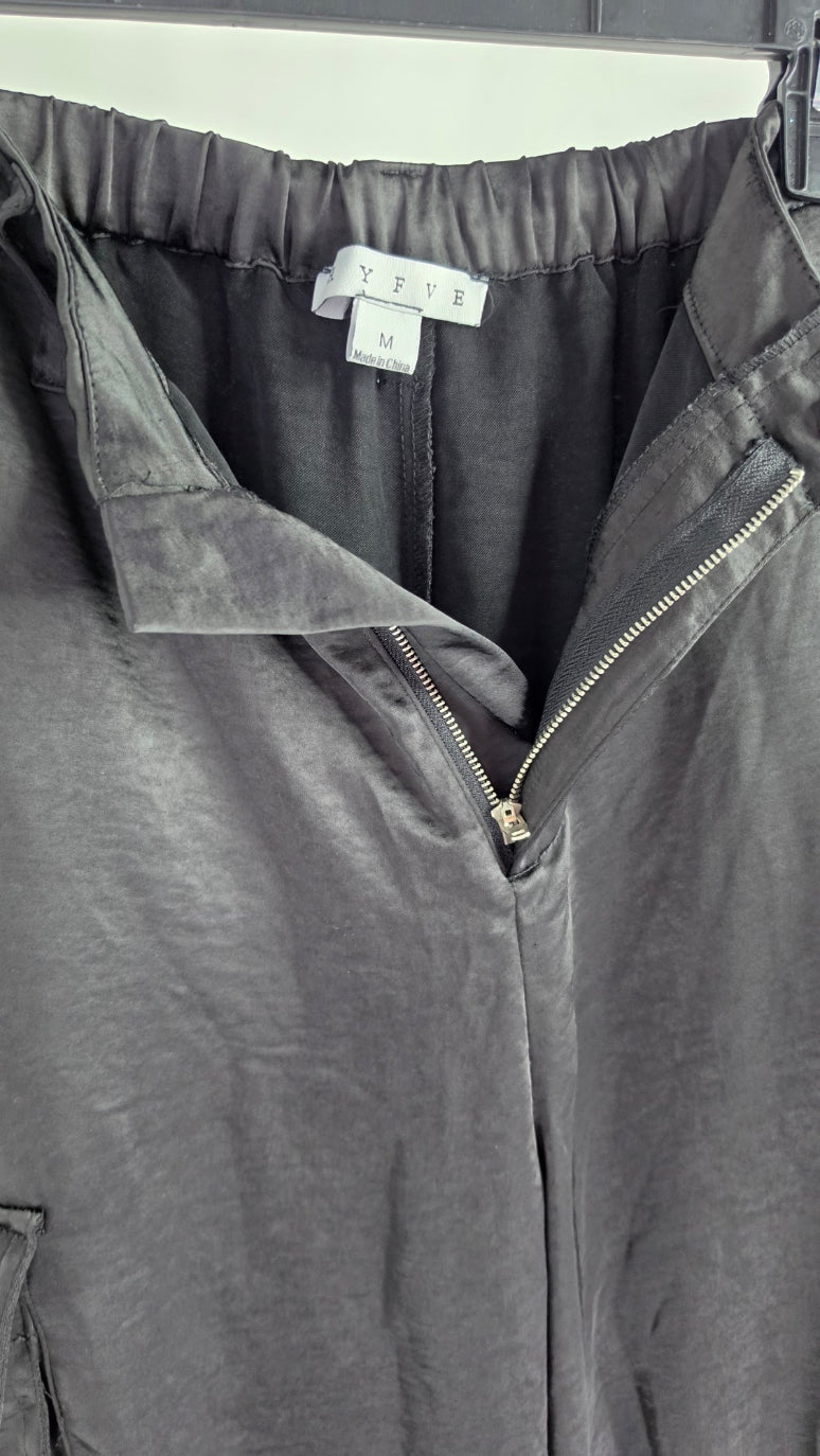 YFVE Black Satin Cargo Pants