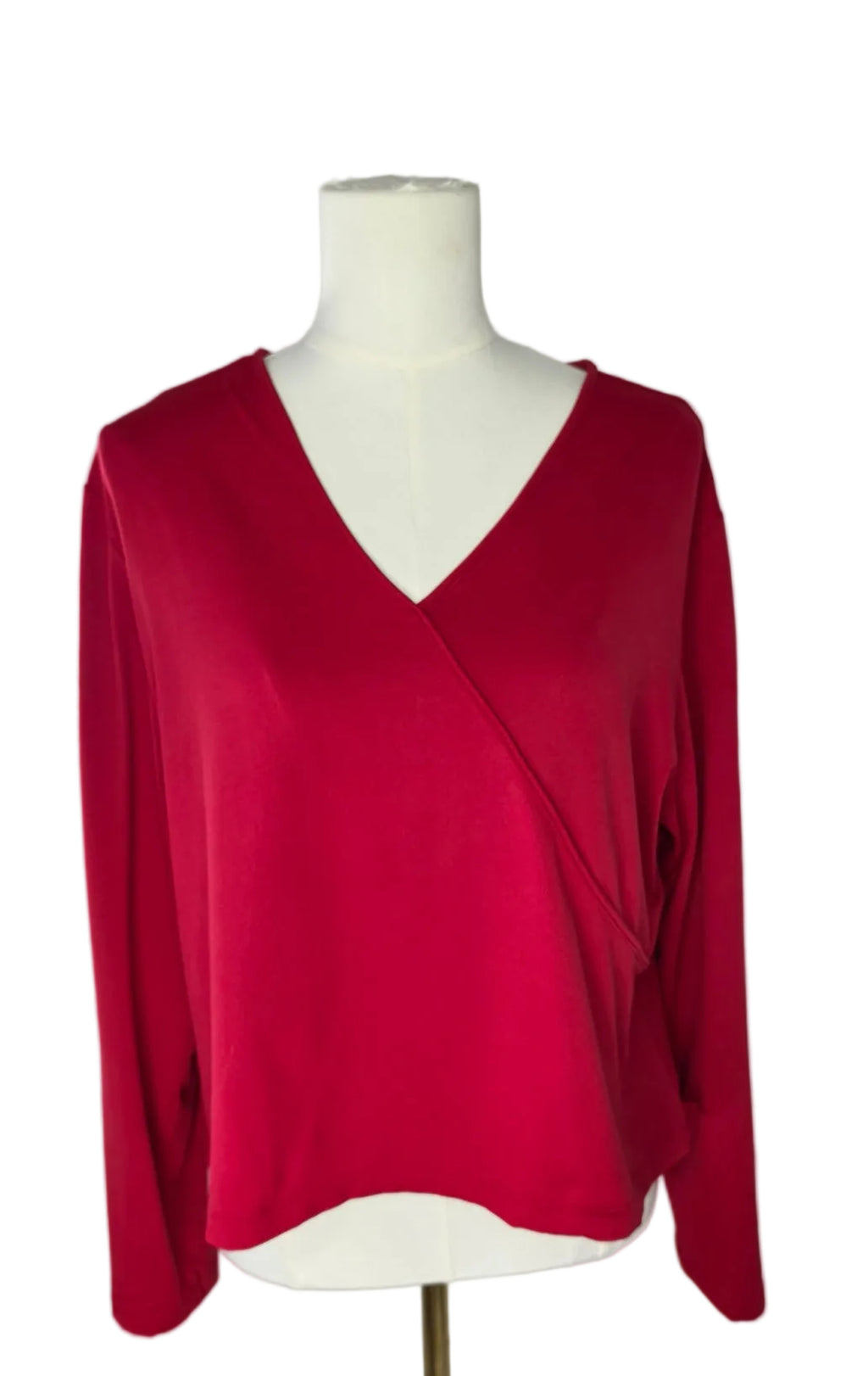 Preston & York Red Surplice Wrap Front Long Sleeve Top