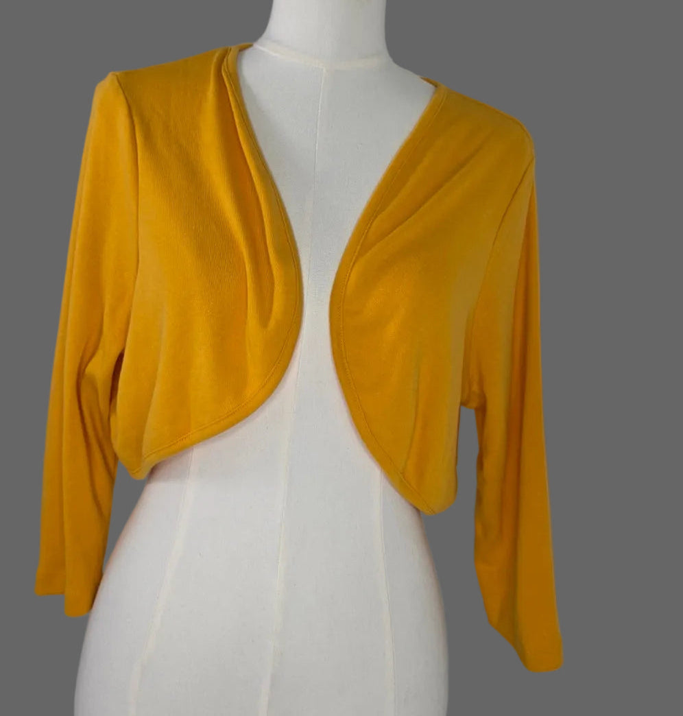 Roaman’s Women’s Medium Mustard Yellow Cropped Shrug Open Front Cardigan