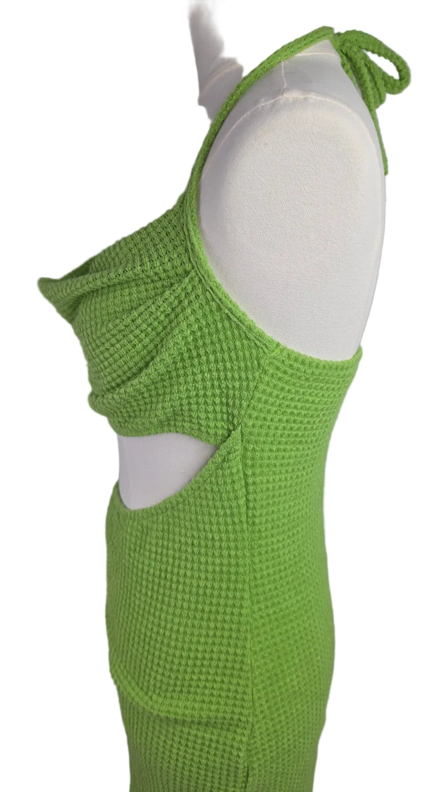 Lime Green Crochet Knit Cutout Halter Mini Dress