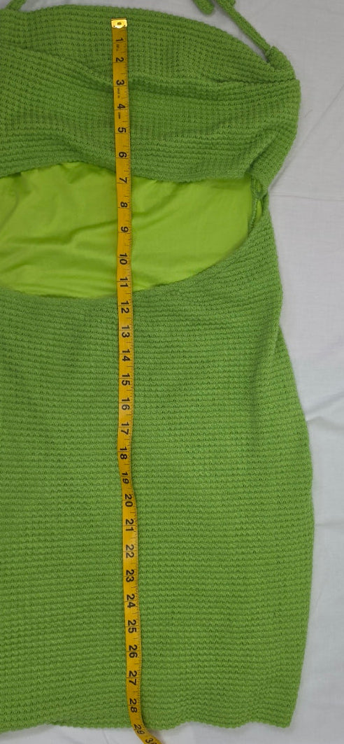 Lime Green Crochet Knit Cutout Halter Mini Dress