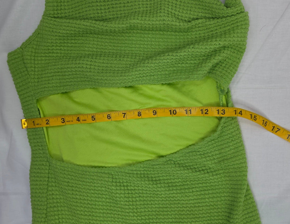 Lime Green Crochet Knit Cutout Halter Mini Dress