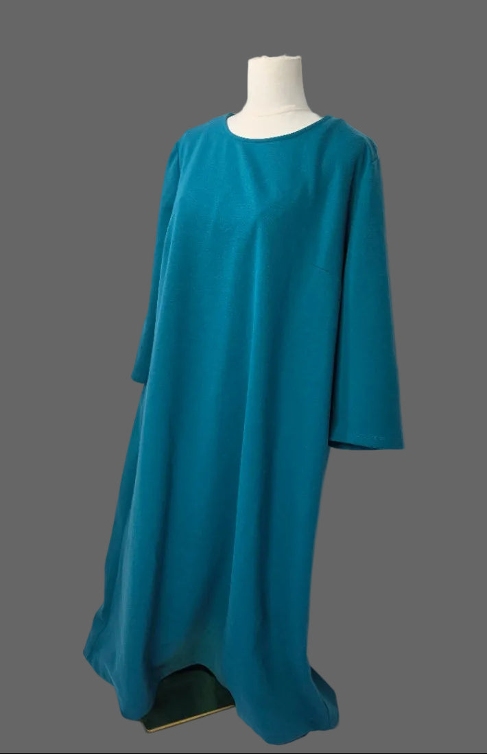 Appleseed’s Women’s 2X Teal Blue Midi Shift Dress 3/4 Sleeve