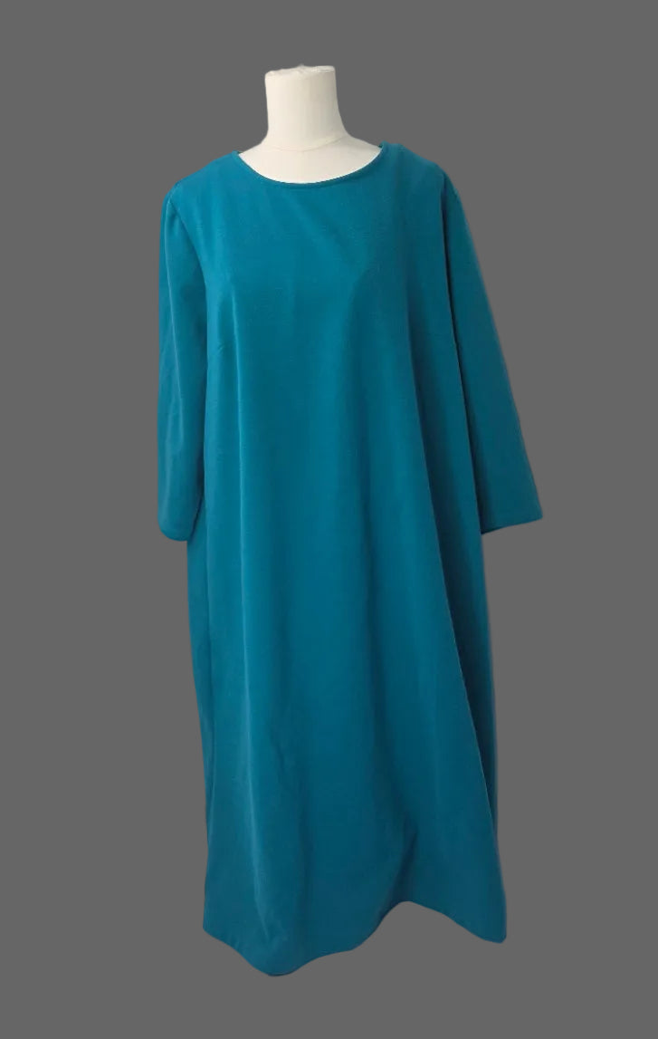Appleseed’s Women’s 2X Teal Blue Midi Shift Dress 3/4 Sleeve