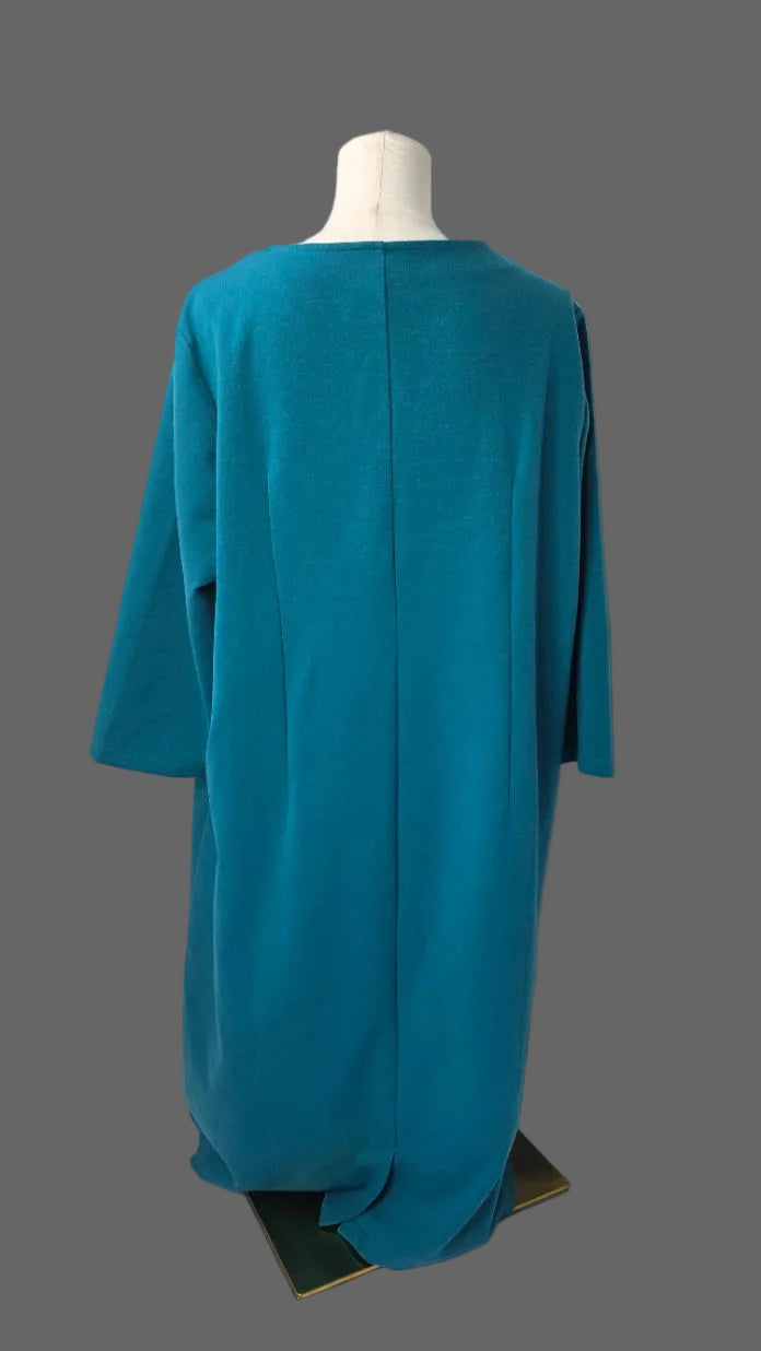 Appleseed’s Women’s 2X Teal Blue Midi Shift Dress 3/4 Sleeve