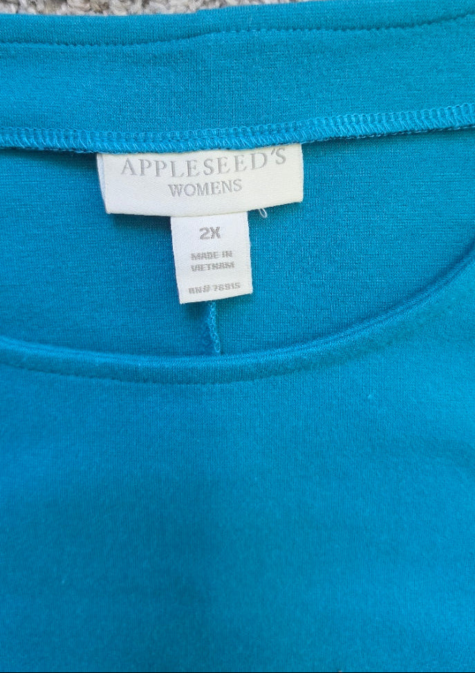Appleseed’s Women’s 2X Teal Blue Midi Shift Dress 3/4 Sleeve