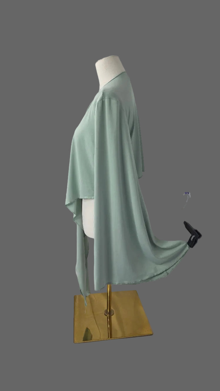 Lyaner Women’s XL Sage Green Draped Tie-Front Shrug Cardigan Bell Sleeve