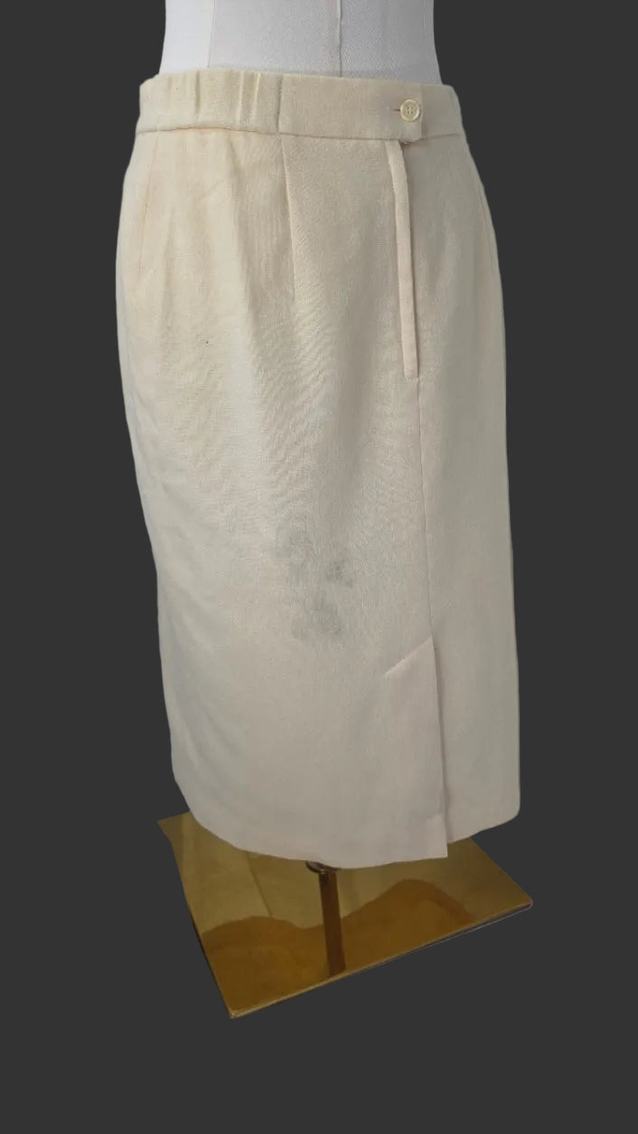 Vintage Koret Petites Size 12 Cream 100% Wool Pencil Skirt Made in USA