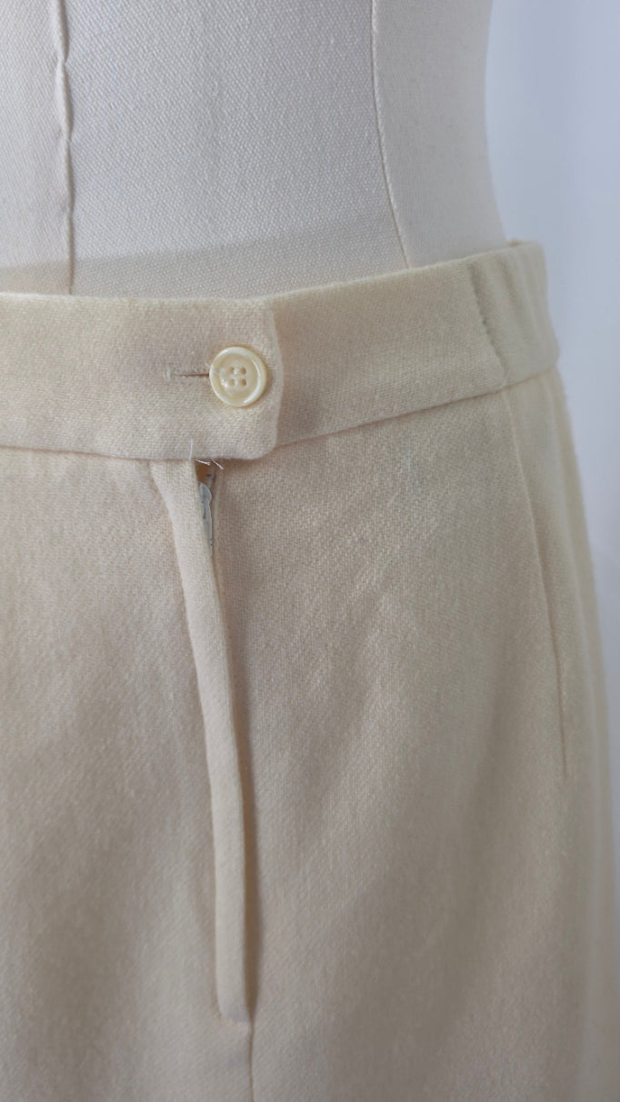 Vintage Koret Petites Size 12 Cream 100% Wool Pencil Skirt Made in USA