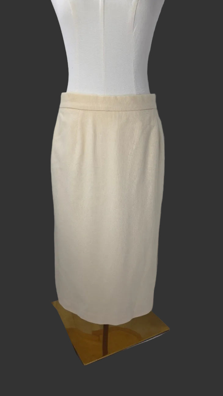 Vintage Koret Petites Size 12 Cream 100% Wool Pencil Skirt Made in USA