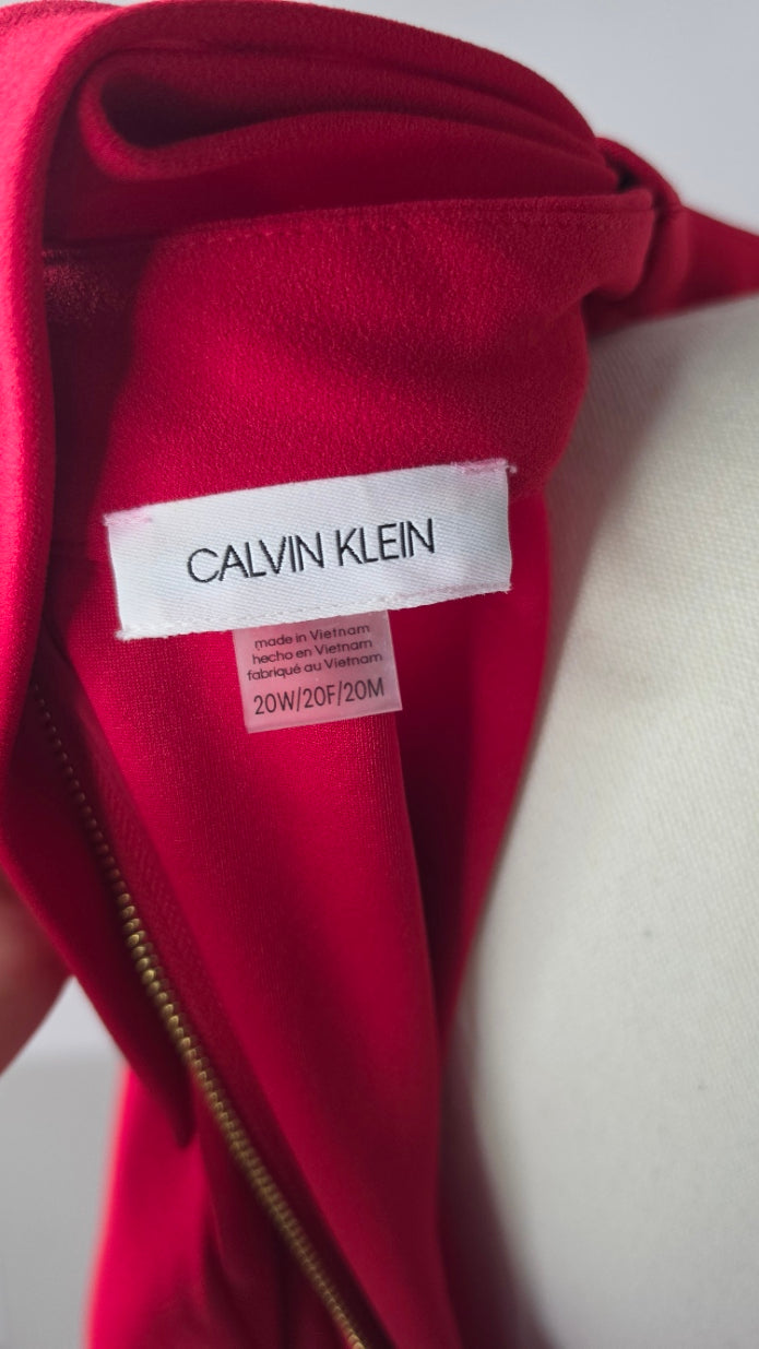 Title: Calvin Klein Women’s 20W Hot Pink Bow-Neck Shift Dress Gold Back Zipper