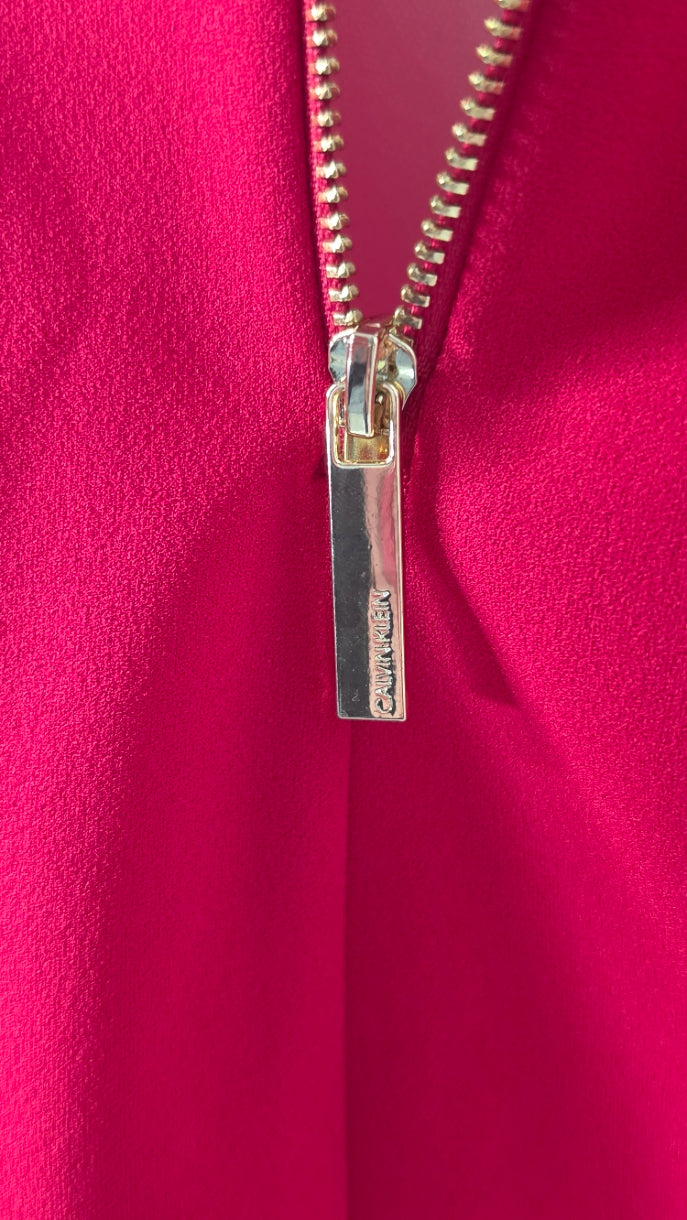 Title: Calvin Klein Women’s 20W Hot Pink Bow-Neck Shift Dress Gold Back Zipper