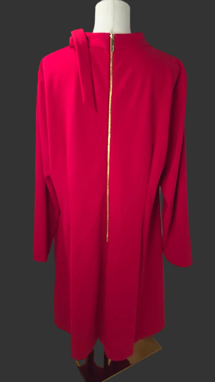 Title: Calvin Klein Women’s 20W Hot Pink Bow-Neck Shift Dress Gold Back Zipper