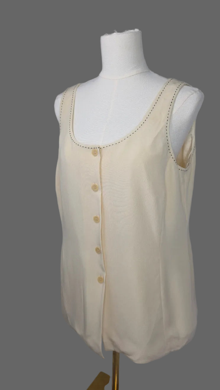 Rena Rowan Silk Sleeveless Blouse – Cream (Size 12)