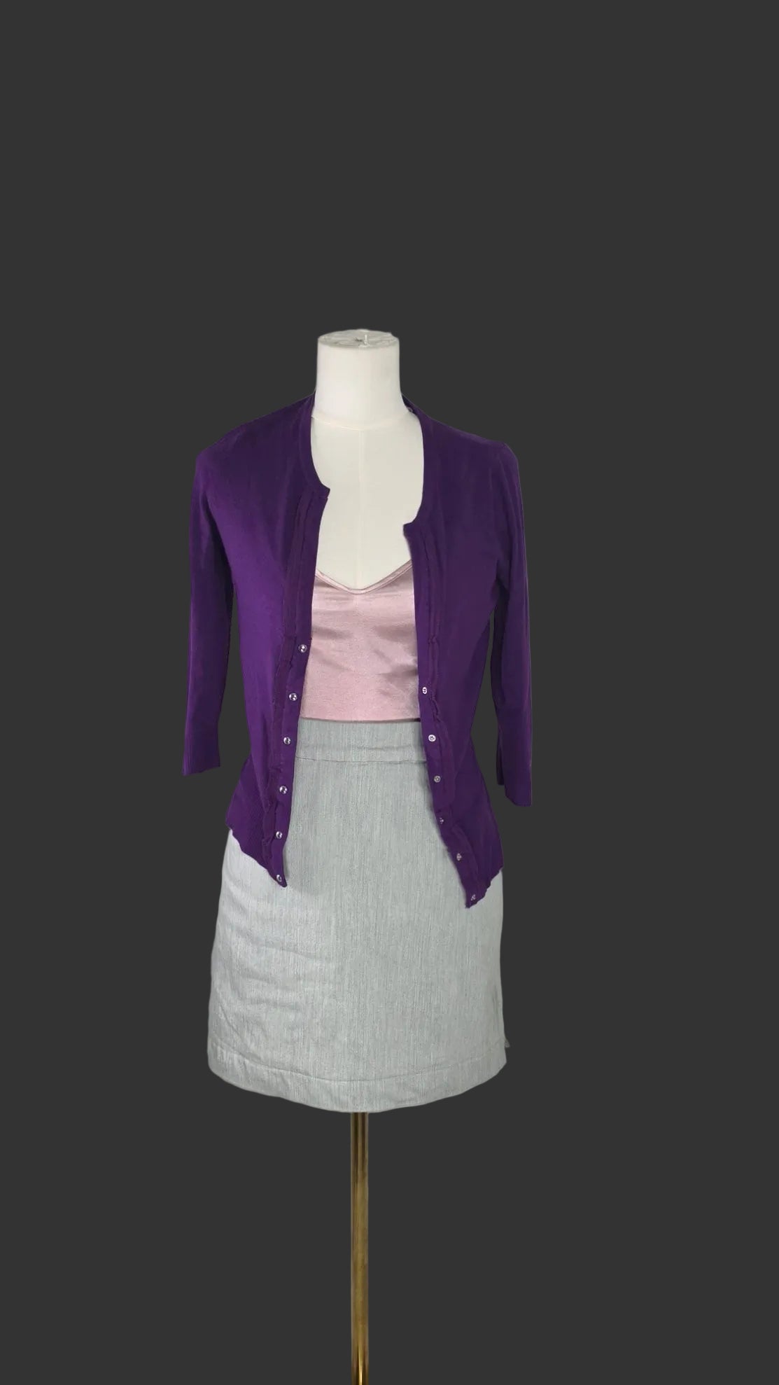 White House Black Market Purple Ruffle Cardigan – XS