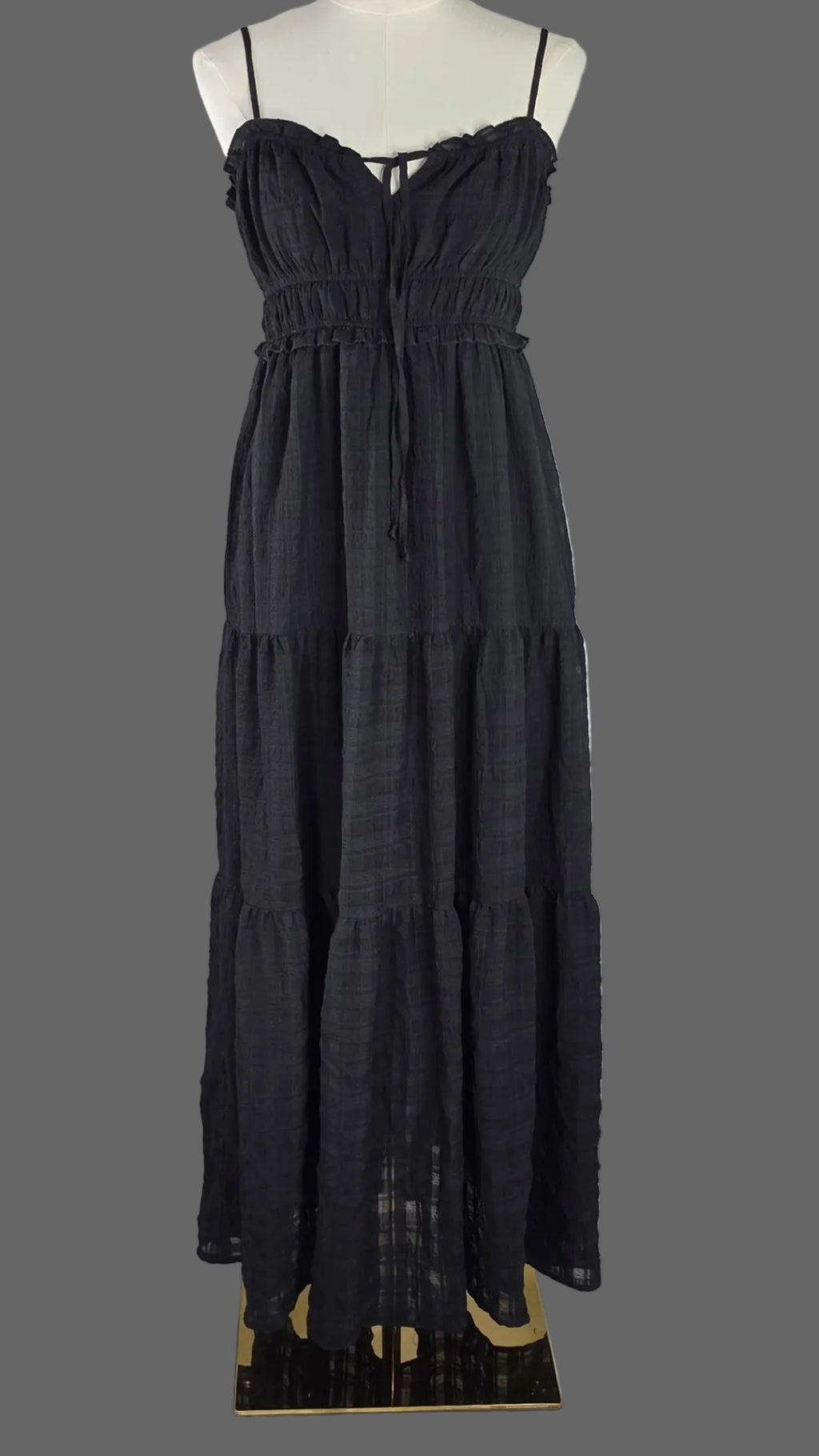 Thirty/Thirty Black Tiered Maxi Dress Size L Boho Ruffle Spaghetti Strap