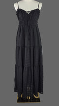 Thirty/Thirty Black Tiered Maxi Dress Size L Boho Ruffle Spaghetti Strap
