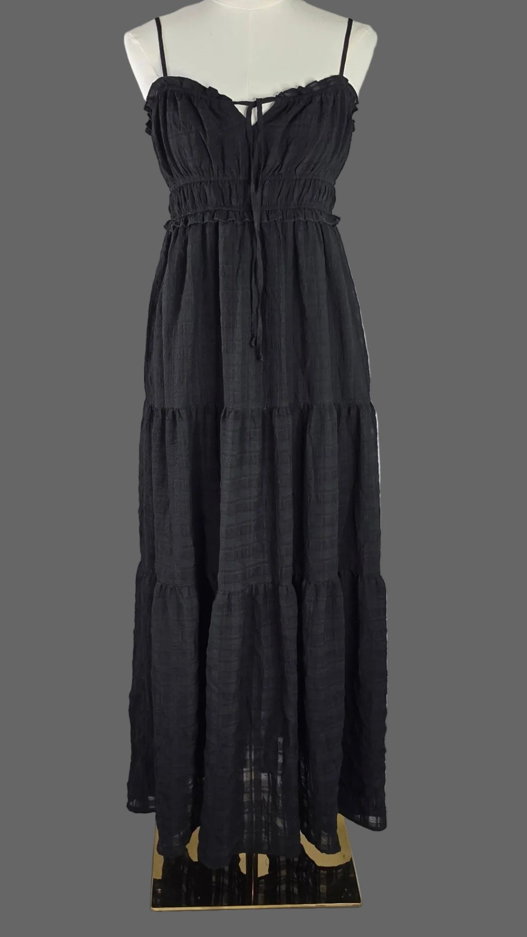 Thirty/Thirty Black Tiered Maxi Dress Size L Boho Ruffle Spaghetti Strap