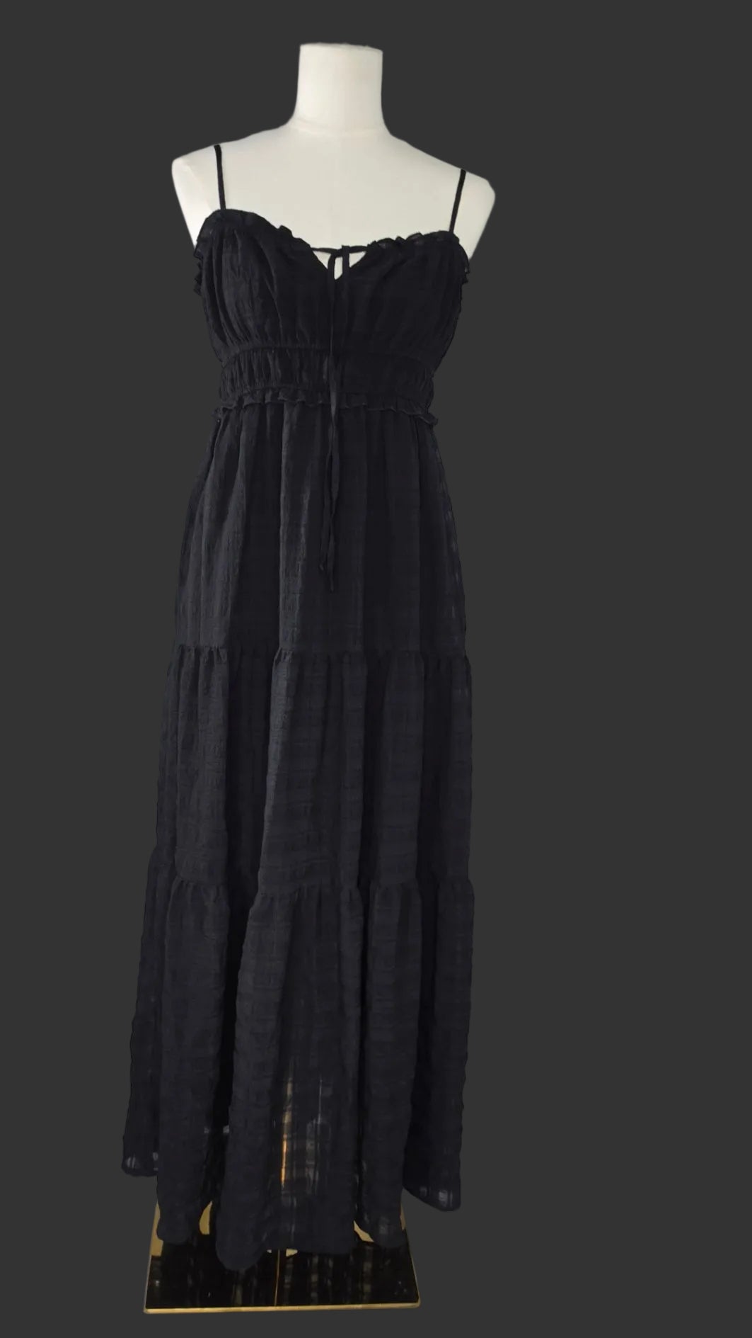 Thirty/Thirty Black Tiered Maxi Dress Size L Boho Ruffle Spaghetti Strap