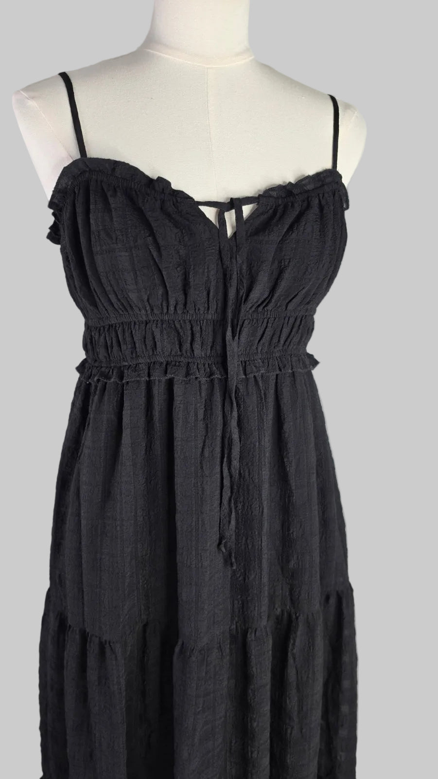 Thirty/Thirty Black Tiered Maxi Dress Size L Boho Ruffle Spaghetti Strap