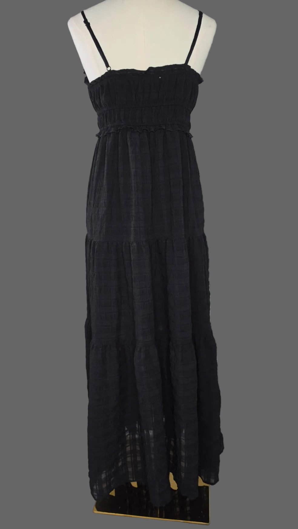 Thirty/Thirty Black Tiered Maxi Dress Size L Boho Ruffle Spaghetti Strap