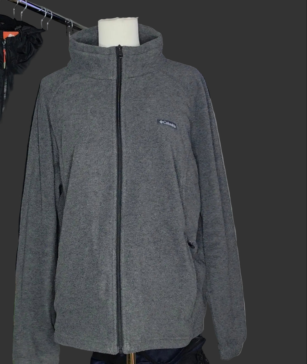 Columbia Gray Full Zip Fleece Jacket High Neck Outdoor Casual 3XL