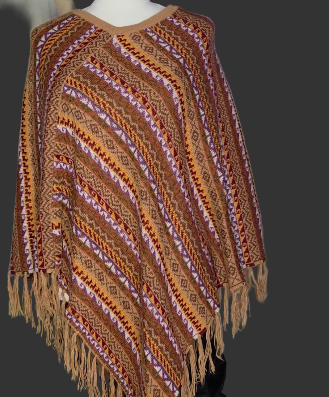 Boho Geometric Fringe Poncho