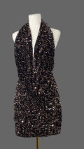 NOVAORILY Black Rose Gold Sequin Halter Mini Dress Open Back
