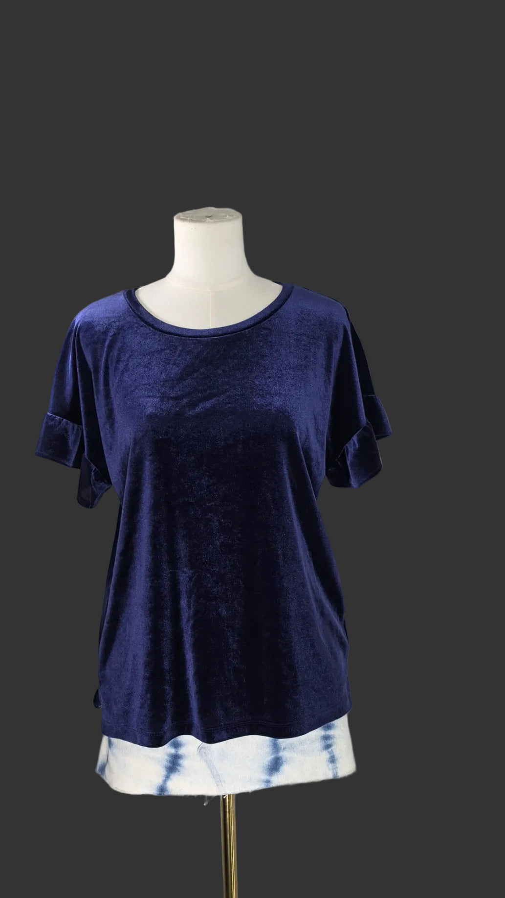Old Navy Velvet Ruffle Sleeve Top | Navy Blue | Medium