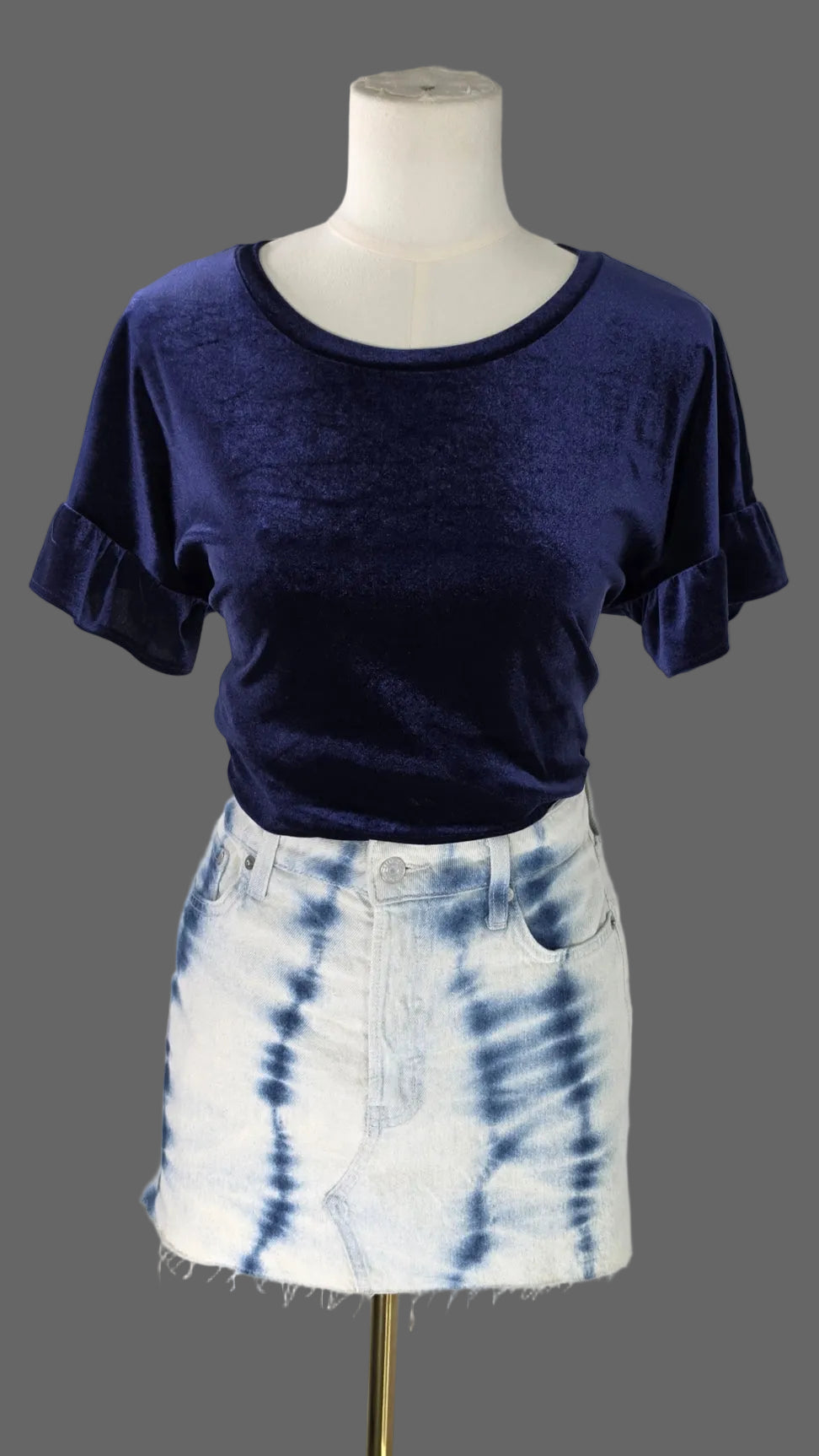 Old Navy Velvet Ruffle Sleeve Top | Navy Blue | Medium
