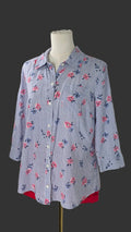 Karen Scott Blue Striped Floral Button-Down Shirt – Size M