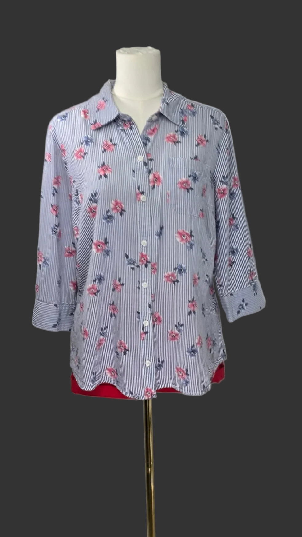 Karen Scott Blue Striped Floral Button-Down Shirt – Size M