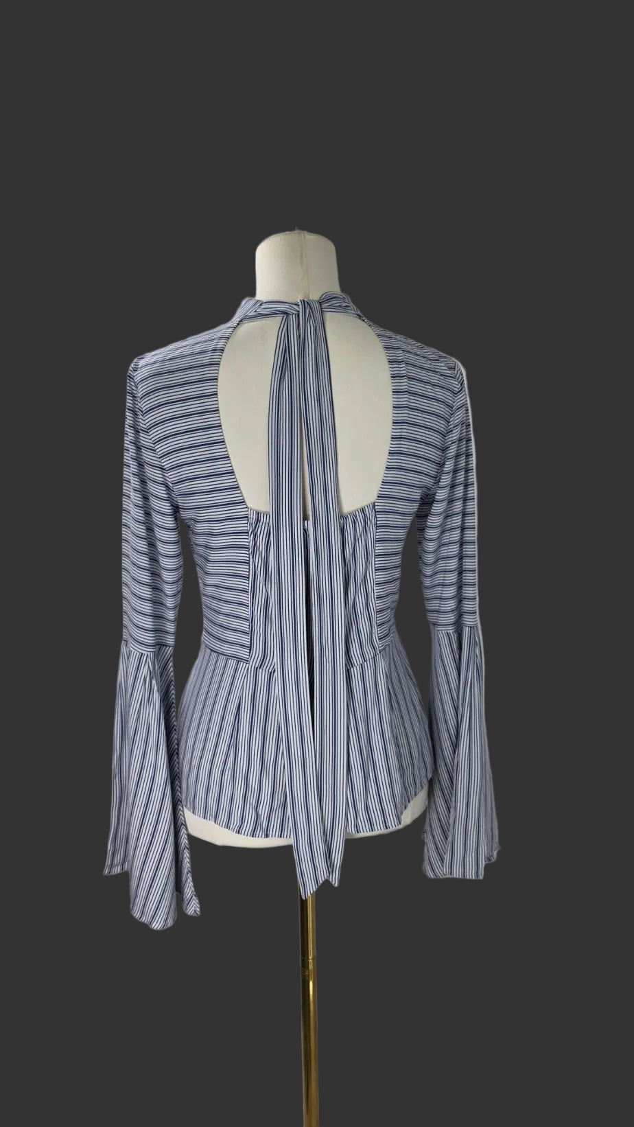 VENUS Blue & White Striped Bell Sleeve Peplum Blouse Size 2