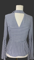 VENUS Blue & White Striped Bell Sleeve Peplum Blouse Size 2