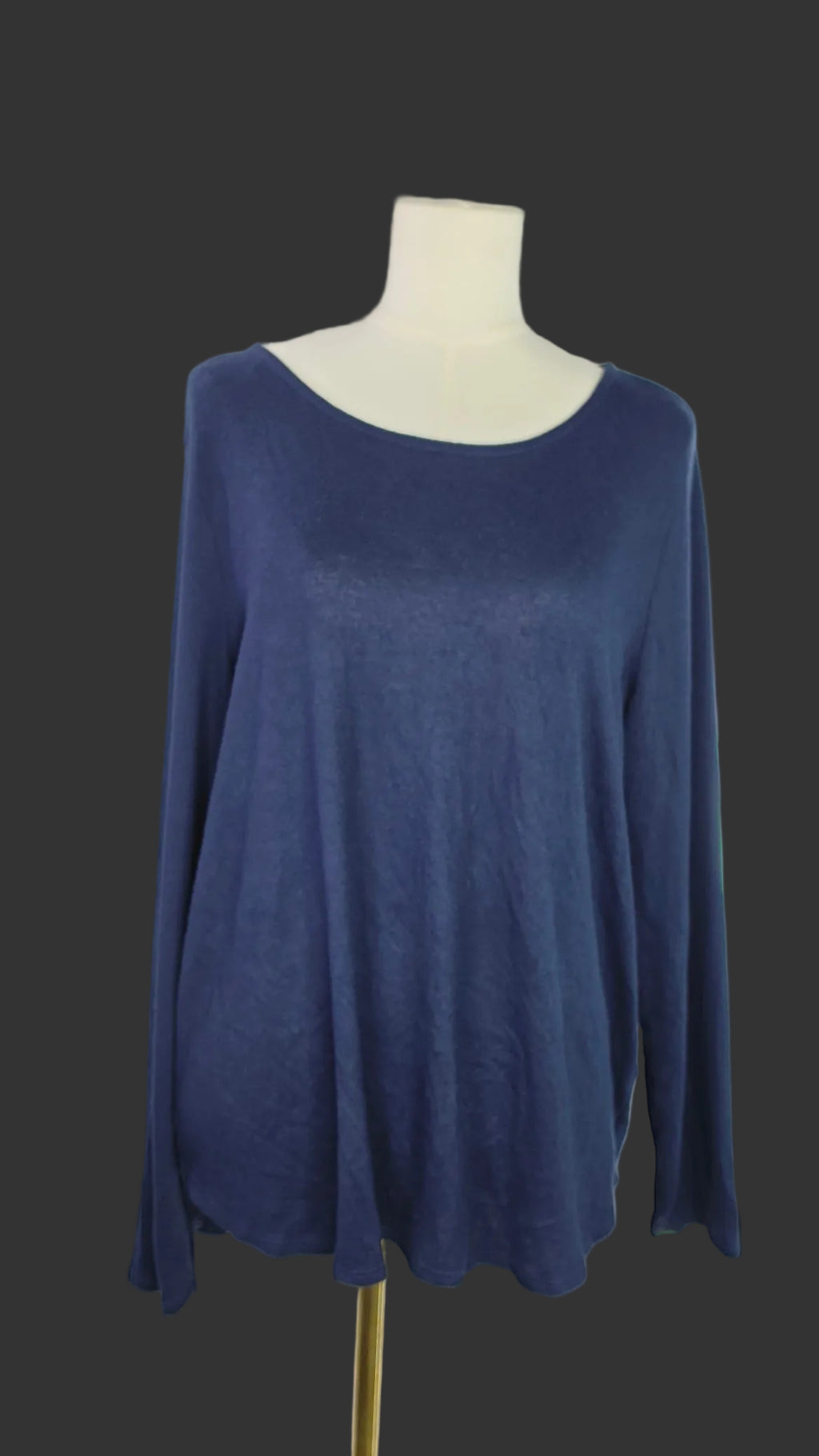 Navy Blue Oversized Long Sleeve Scoop Neck Top