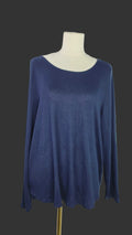 Navy Blue Oversized Long Sleeve Scoop Neck Top