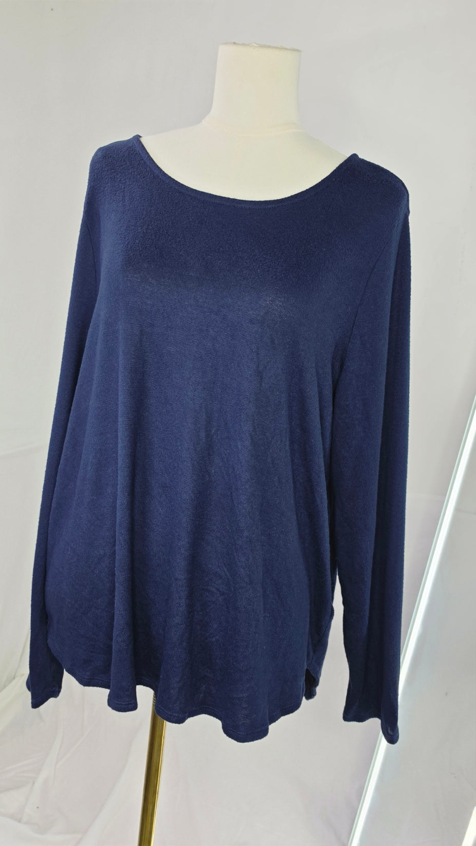 Navy Blue Oversized Long Sleeve Scoop Neck Top