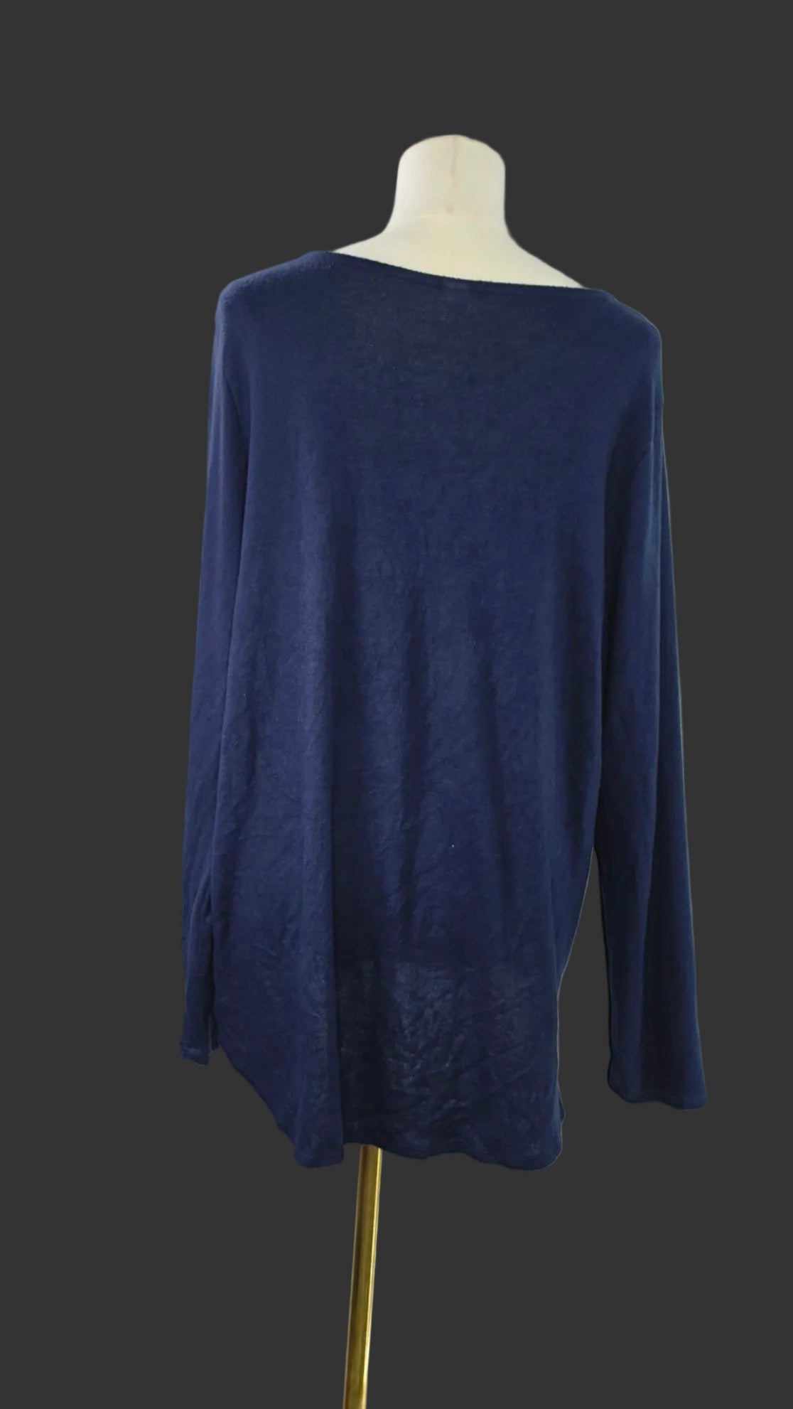Navy Blue Oversized Long Sleeve Scoop Neck Top