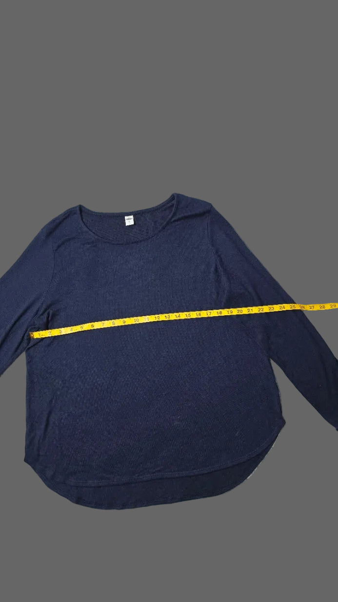Navy Blue Oversized Long Sleeve Scoop Neck Top