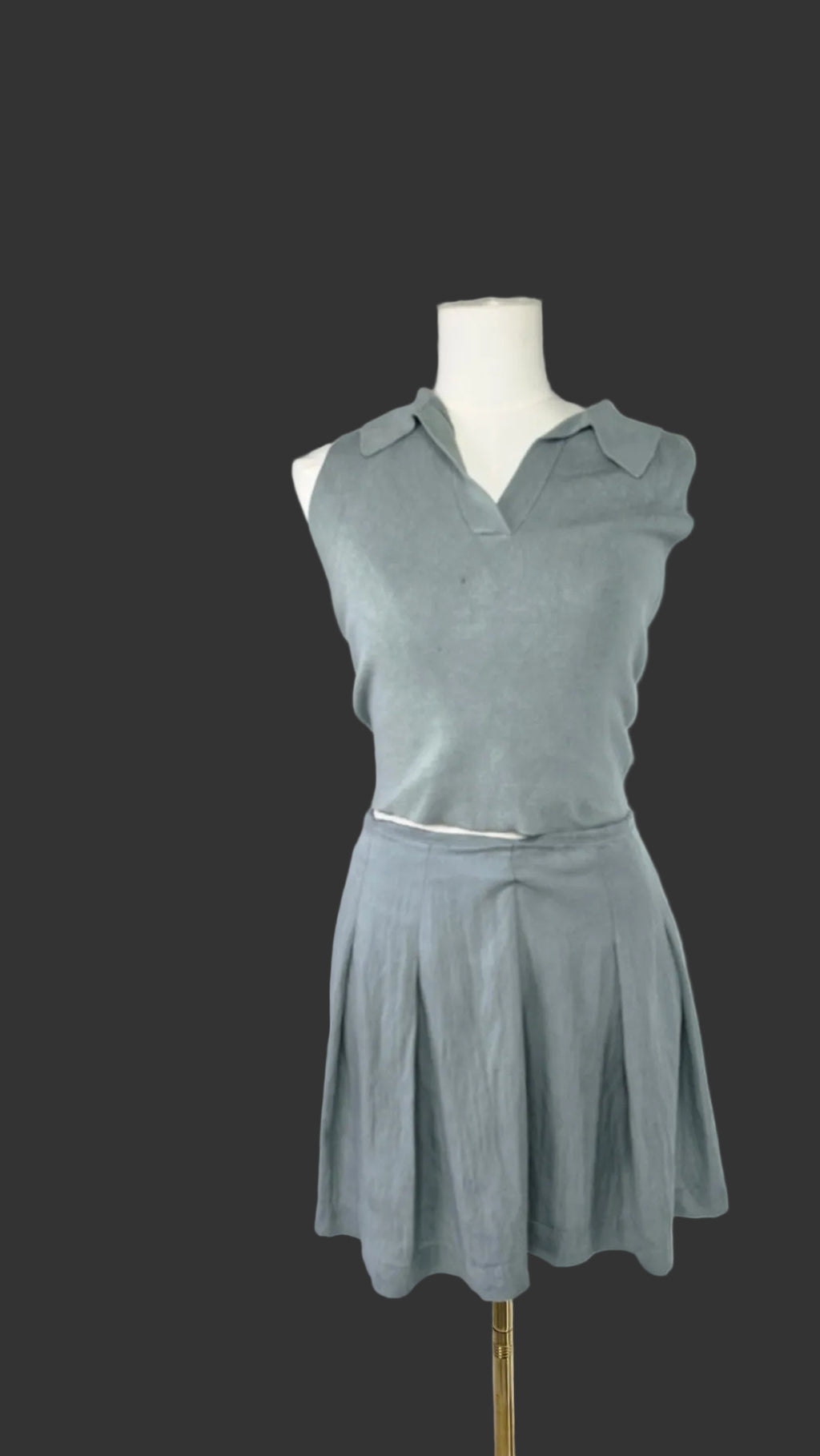 A New Day Gray Green Sleeveless Polo Top & Pleated Skirt Set M / Size 6