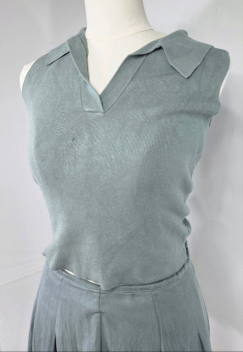 A New Day Gray Green Sleeveless Polo Top & Pleated Skirt Set M / Size 6