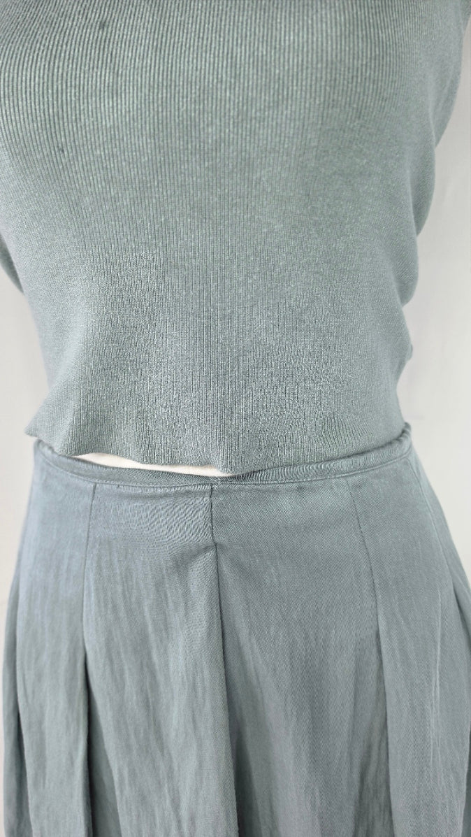 A New Day Gray Green Sleeveless Polo Top & Pleated Skirt Set M / Size 6
