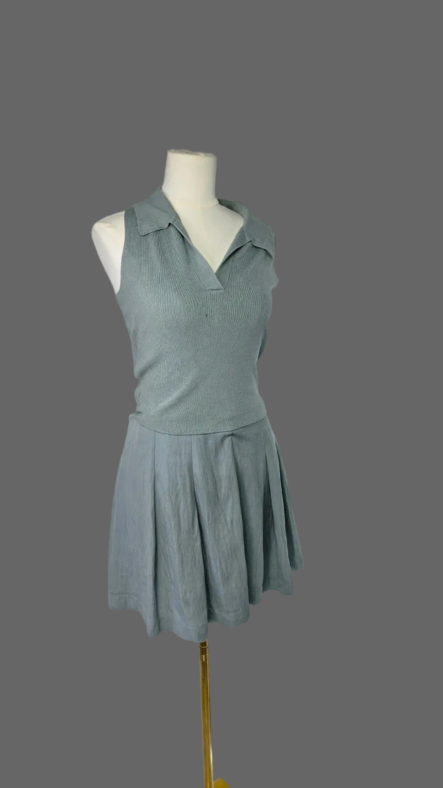 A New Day Gray Green Sleeveless Polo Top & Pleated Skirt Set M / Size 6