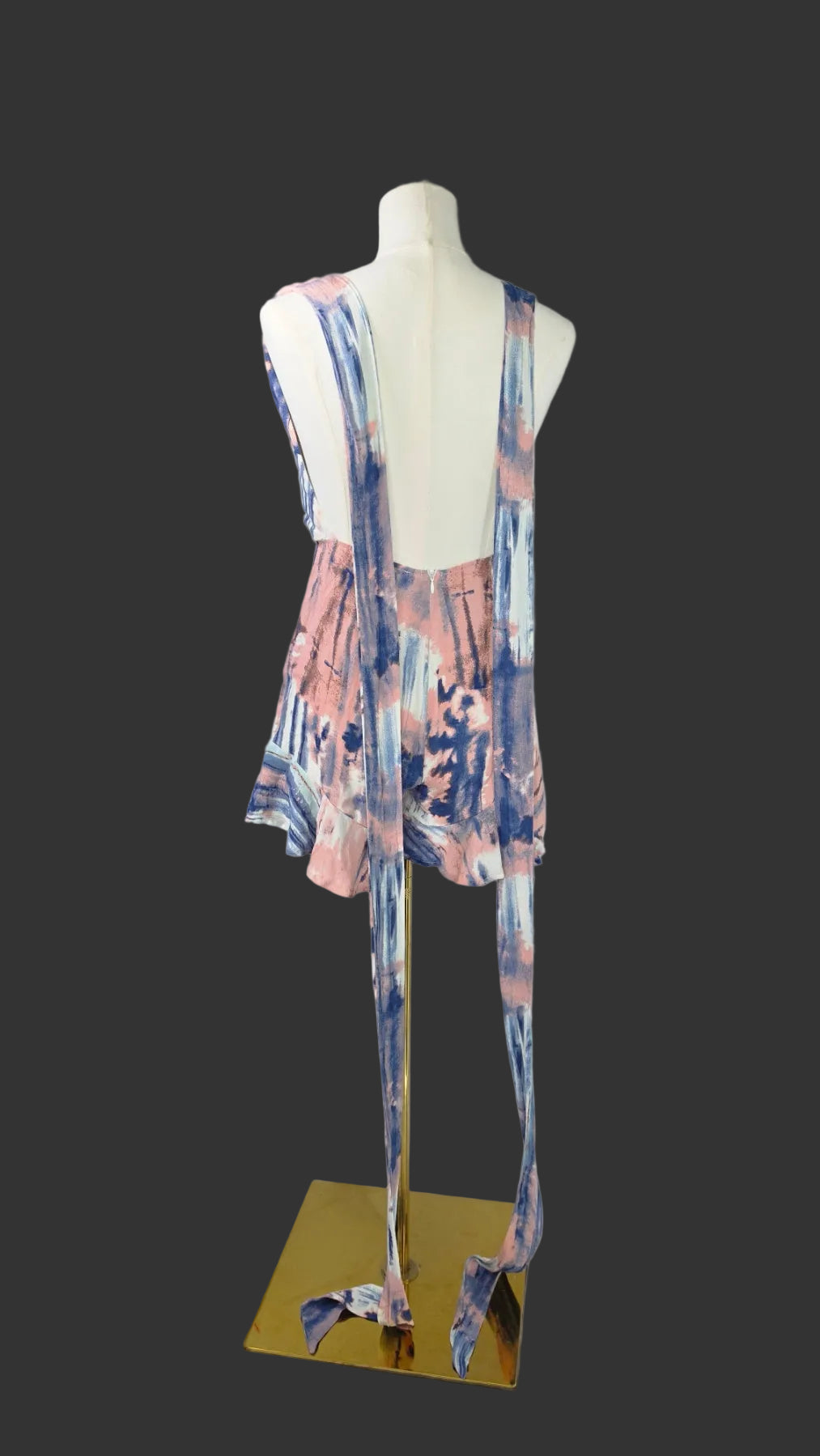 Hello Molly Size 4 Pink Blue Abstract Halter Tie Back Ruffle Romper