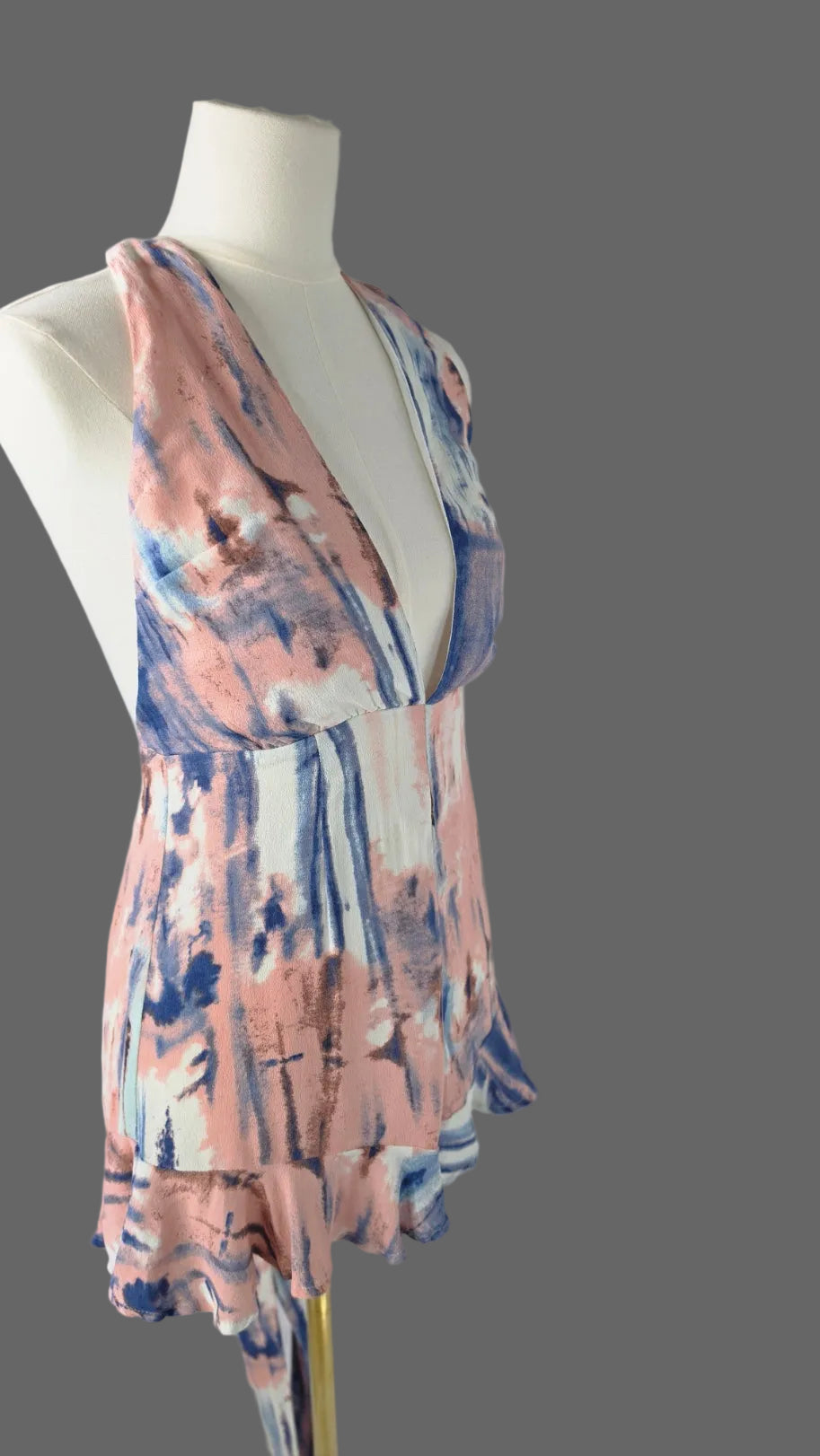 Hello Molly Size 4 Pink Blue Abstract Halter Tie Back Ruffle Romper