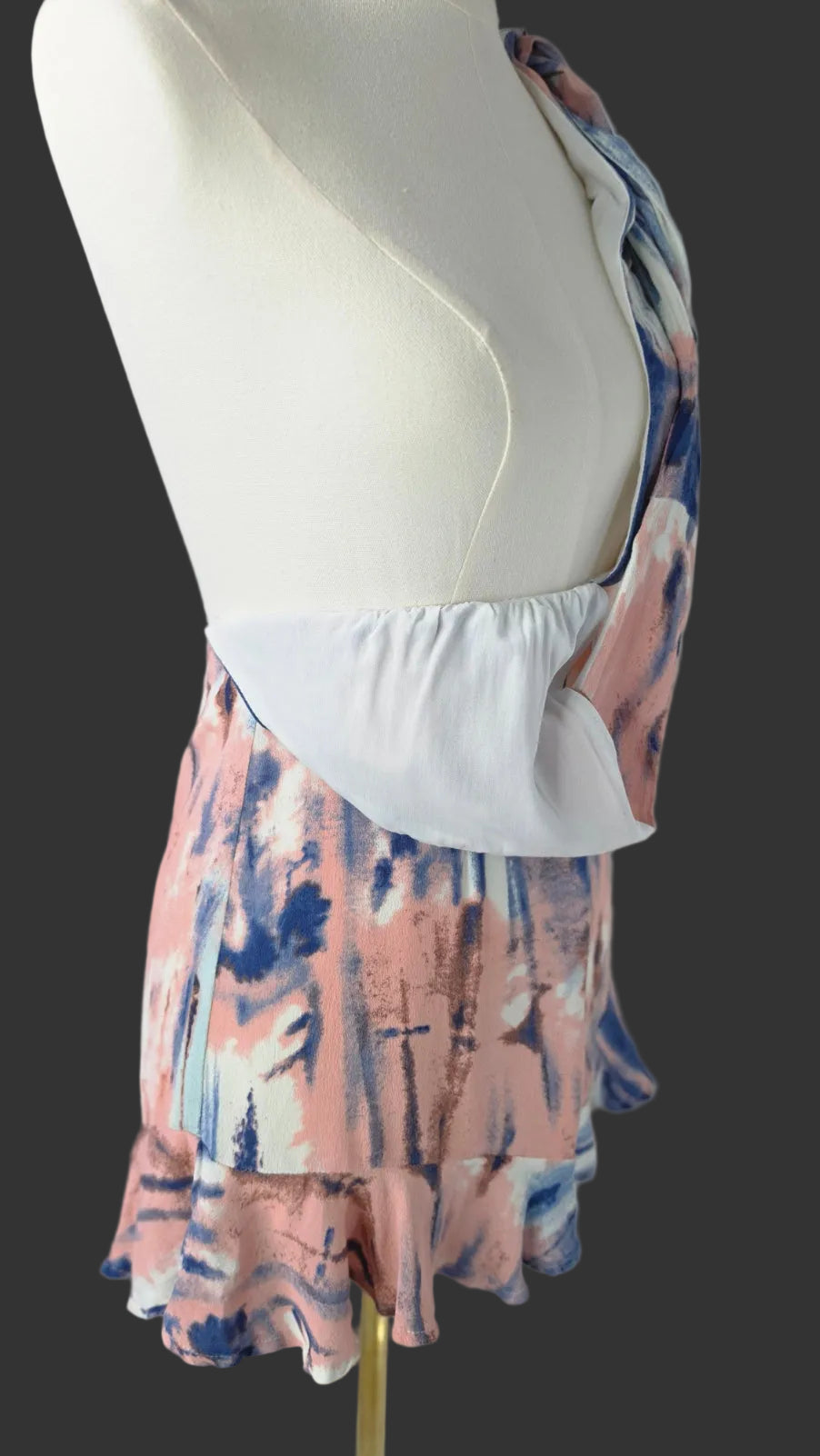 Hello Molly Size 4 Pink Blue Abstract Halter Tie Back Ruffle Romper