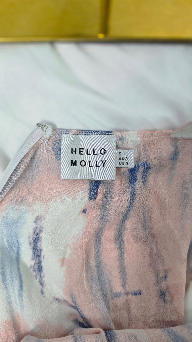 Hello Molly Size 4 Pink Blue Abstract Halter Tie Back Ruffle Romper