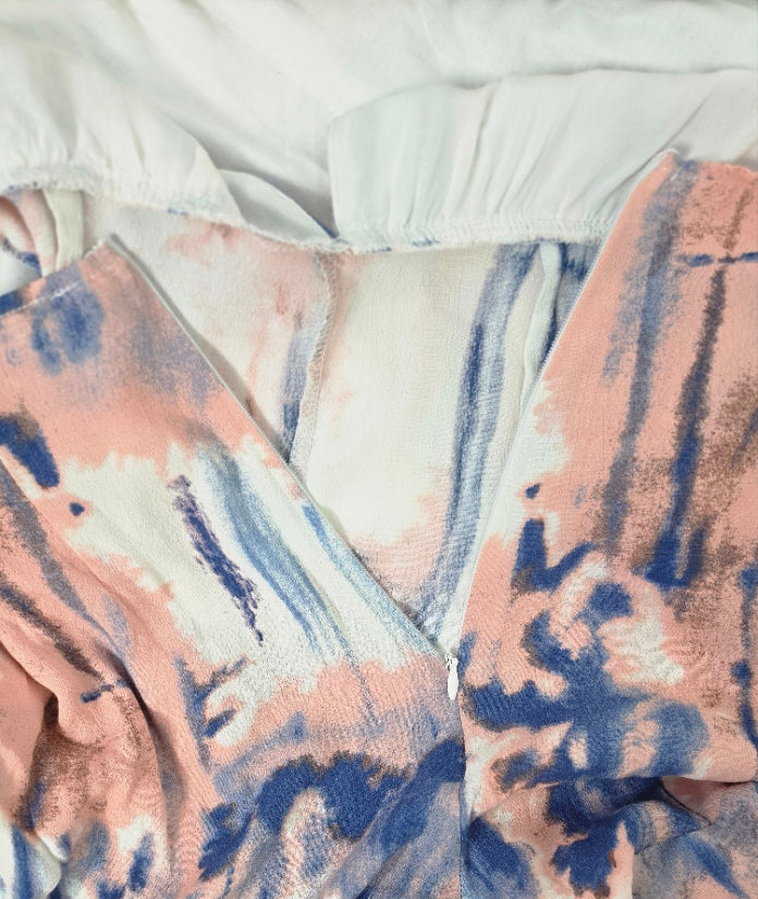 Hello Molly Size 4 Pink Blue Abstract Halter Tie Back Ruffle Romper