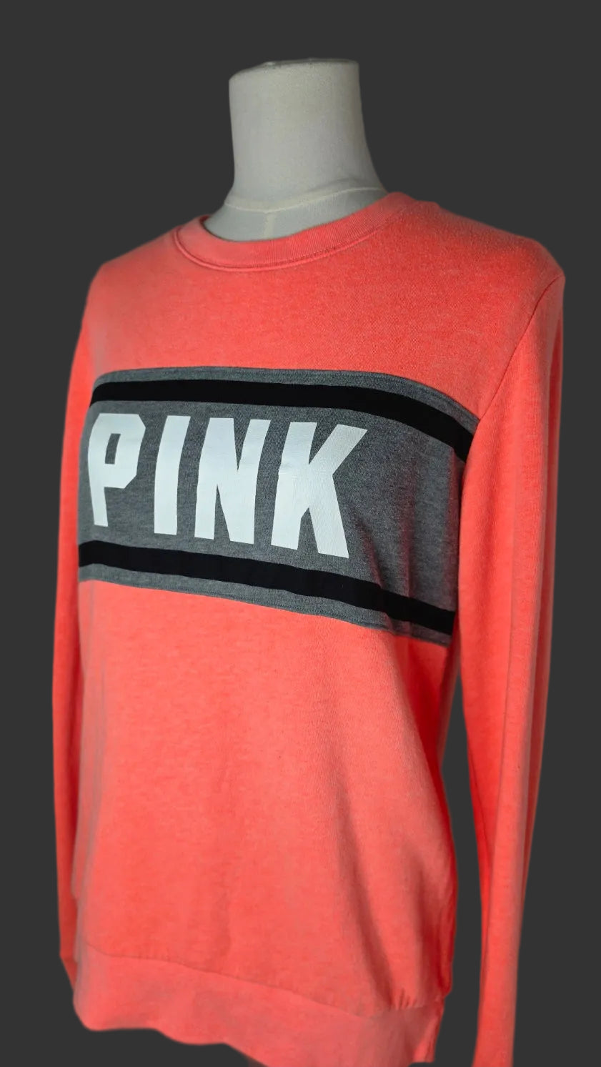 PINK Victoria’s Secret Small Neon Coral Logo Crewneck Sweatshirt